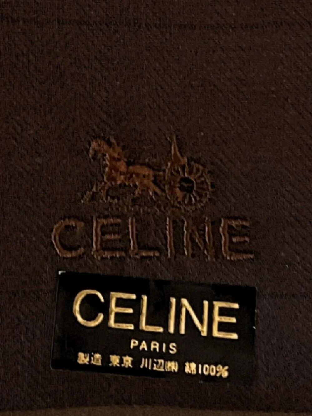 Vintage Céline Paris Cotton Scarf/Pocket Square – Horse Carriage Logo – NWT